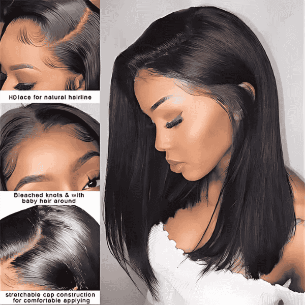 4x4 Double Drawn Closure Wig – 14” Human Hair, Pre-Plucked Hairline