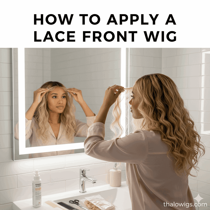 woman applying lace front wig with natural hairline
