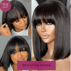4x4 Lace Closure Natural Black Bob with Bangs - Thalo Wigs