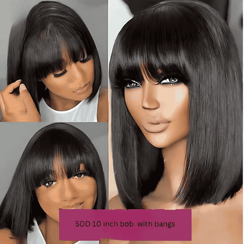 4x4 Lace Closure Natural Black Bob with Bangs