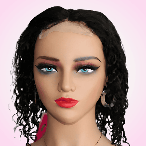 4x4 Water Wave Frontal Wig 12 Inch Black Human Hair