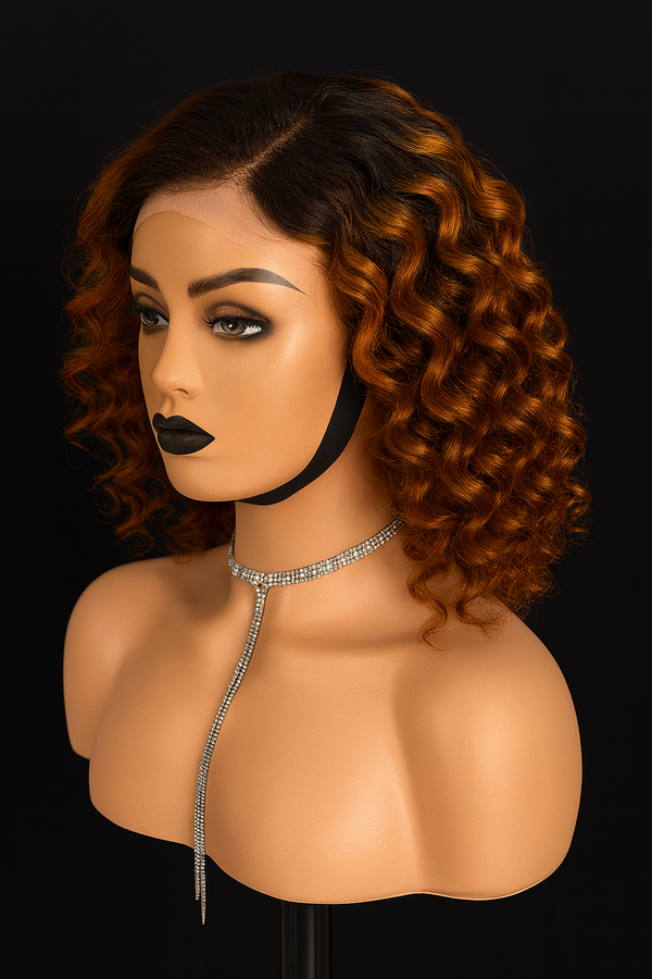 Copper Crush 7×5 Colored Lace Front Wig – Deep Curl Bob (Virgin Human Hair)