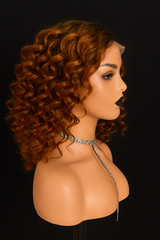 Copper Crush 7×5 Colored Lace Front Wig – Deep Curl Bob (Virgin Human Hair)