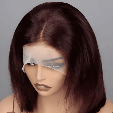 13x4 Deep Burgundy Bob Wig – Soft Human Hair, Pre-Plucked Natural Look