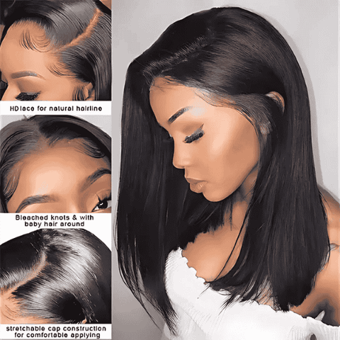 4x4 Double Drawn Closure Wig – 14” Human Hair, Pre-Plucked Hairline